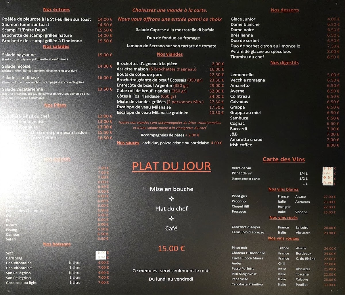 Menu L'entre 2, Restaurant-1